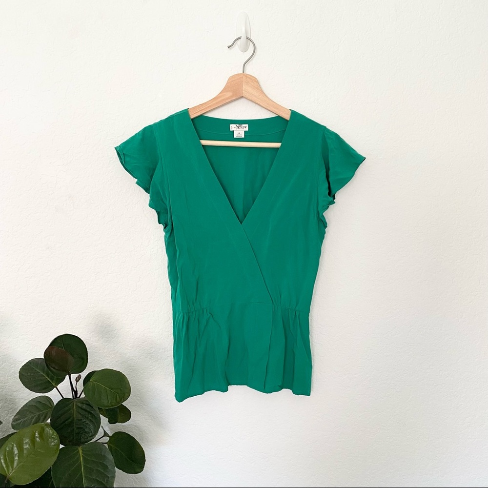 J Crew Flutter Sleeve Faux Wrap Top